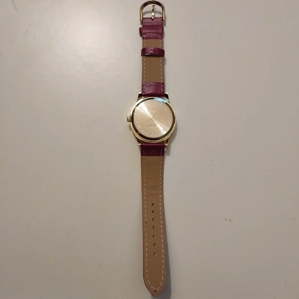 Avon Sentimental Strap Watch For Mom With Burgundy Faux Leather Band & Gold-Tone